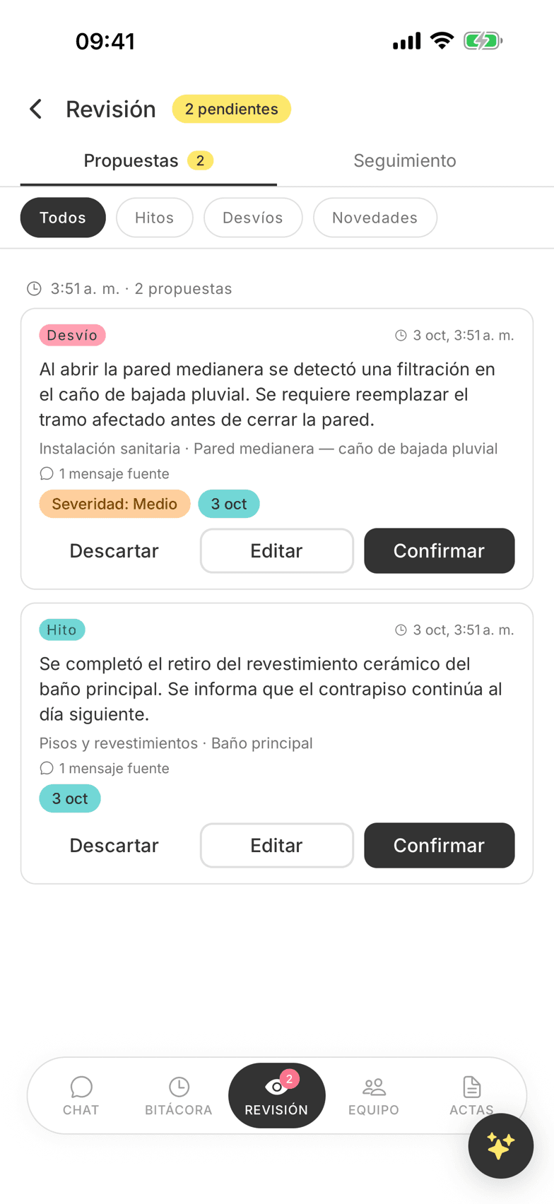 Pantalla de revisión de propuestas en KAWU